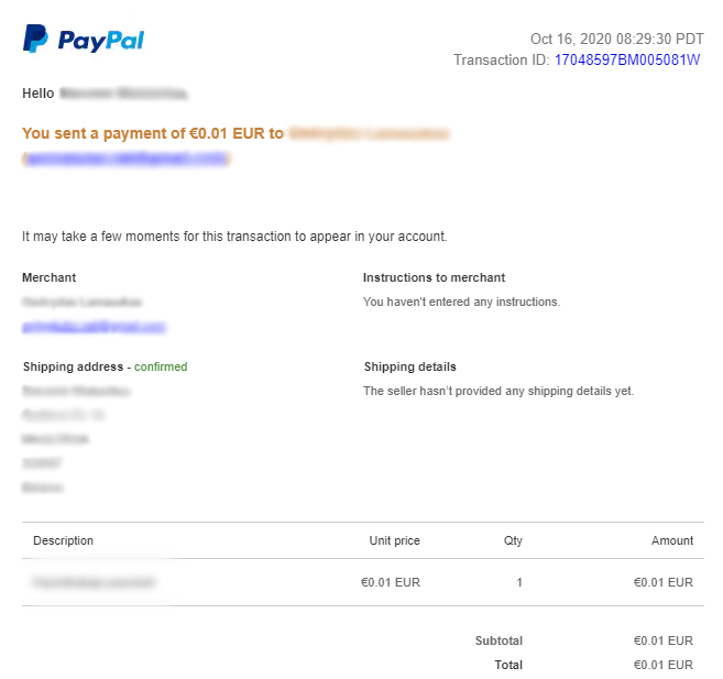 Zahlungsnachweis über PayPal